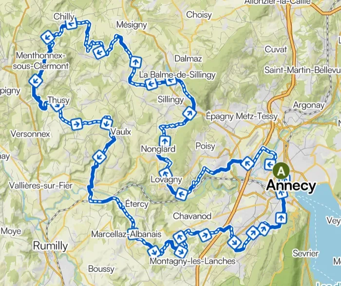 Carte Circuit Albanais 2 - parcours gravel dans l'Albanais en Haute-Savoie