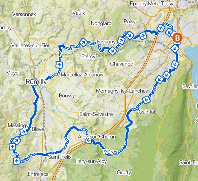 Carte Circuit Rumilly - parcours gravel entre Annecy et Rumilly en Haute-Savoie