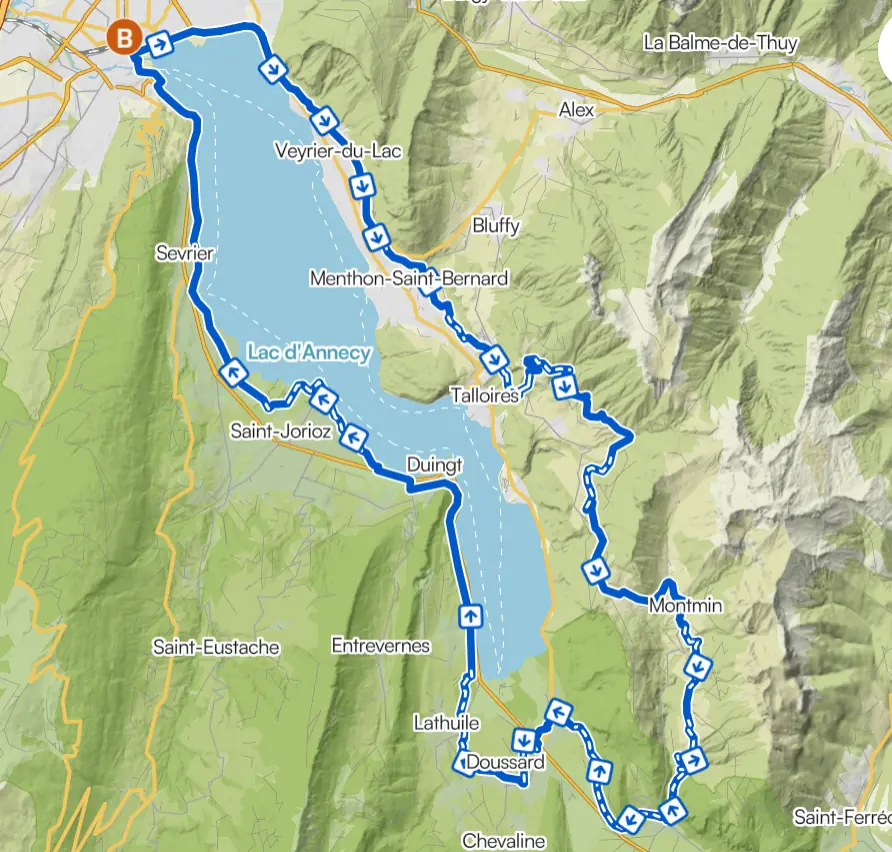 Carte Col de la Forclaz - itinéraire gravel Annecy lac