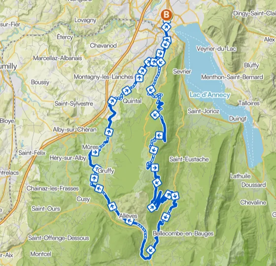 Carte Montée du Semnoz 100% Gravel - parcours gravel sommet du Semnoz Annecy