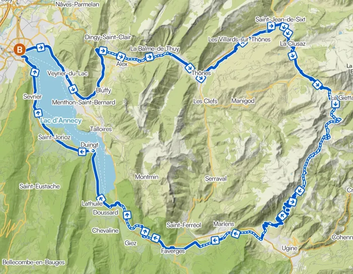 Carte Route de la Soif - parcours gravel exigeant en Haute-Savoie autour d'Annecy