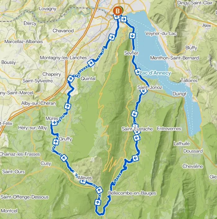 Carte Tour du Semnoz - parcours gravel sur le massif du Semnoz au-dessus d'Annecy